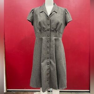 Classic Houndstooth Button-Down Dress